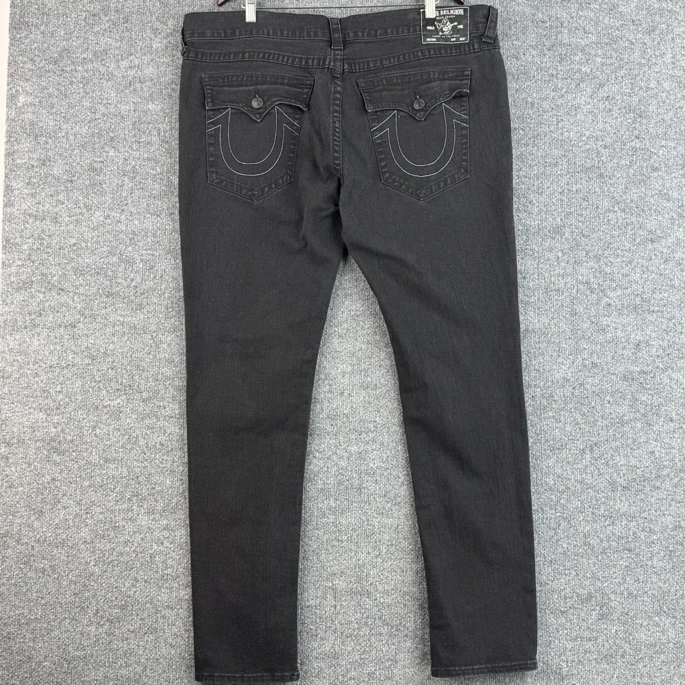 True Religion Rocco Jeans Mens 42x33 Black Relaxed Skinny Denim Casual Stretch